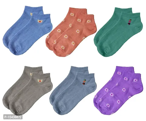 Neeba MultiColor Women's Cotton Ankle Length Sports Socks, Regular Wear Ankle Socks for Women, Girls Socks (Free Size, Pack of 6) (Assorted)