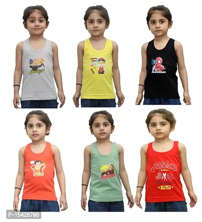 Northern Miles Multi-Coloured 100% Cotton Regular Fit Toddler Coloured Baniyan/Vest for Kids/Boys Pack of 6 (Colour/Print May Vary)
