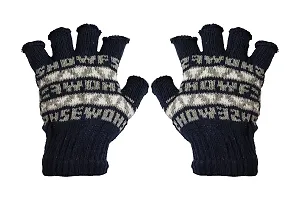 Neeba Black Printed Fingercut/Fingerless Gloves Winter Half Finger Knit Gloves For Women (Pack of 3)-thumb2