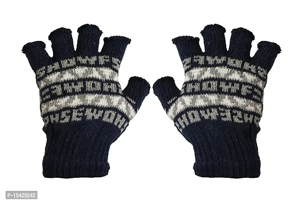 Neeba Black Printed Fingercut/Fingerless Gloves Winter Half Finger Knit Gloves For Women (Pack of 3)-thumb3