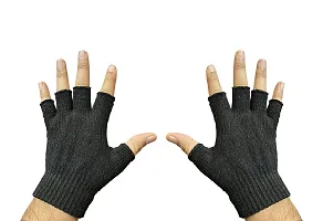 Neeba Black Fingercut Warm Unisex Woolen Knit Hand Gloves For Cold Weather Free Size pack of 1-thumb1