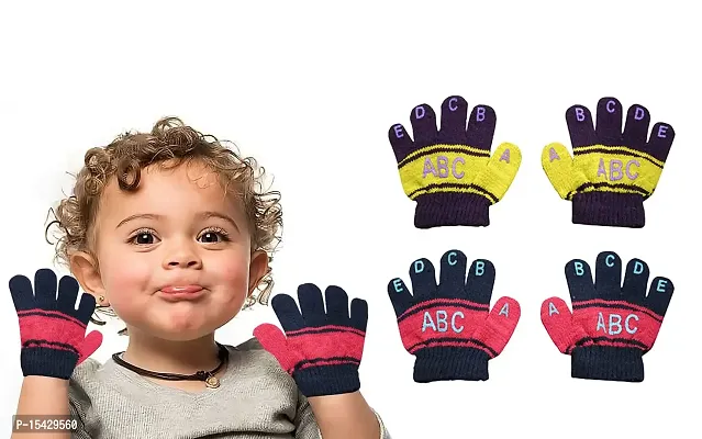 Neeba Baby Boy's  Baby Girl's Soft Woolen Winter Warm Kids ABCD Gloves Size Free Pack of 2-thumb0