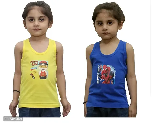 Neeba Multi-Coloured 100% Cotton Regular Fit Toddler Coloured Baniyan/Vest for Kids/Boys Pack of 2 (Colour/Print May Vary)-thumb0
