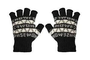 Neeba Black Printed Fingercut/Fingerless Gloves Winter Half Finger Knit Gloves For Women (Pack of 3)-thumb1