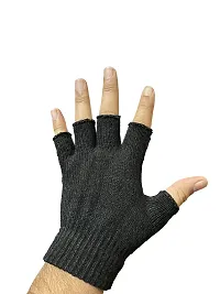 Neeba Black Fingercut Warm Unisex Woolen Knit Hand Gloves For Cold Weather Free Size pack of 2-thumb2