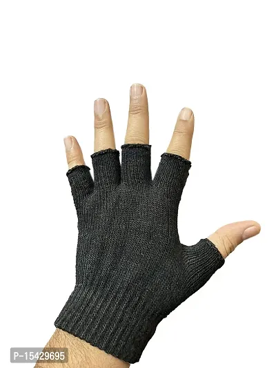 Neeba Black Fingercut Warm Unisex Woolen Knit Hand Gloves For Cold Weather Free Size pack of 2-thumb3