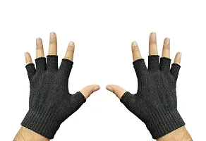 Neeba Black Fingercut Warm Unisex Woolen Knit Hand Gloves For Cold Weather Free Size pack of 2-thumb1