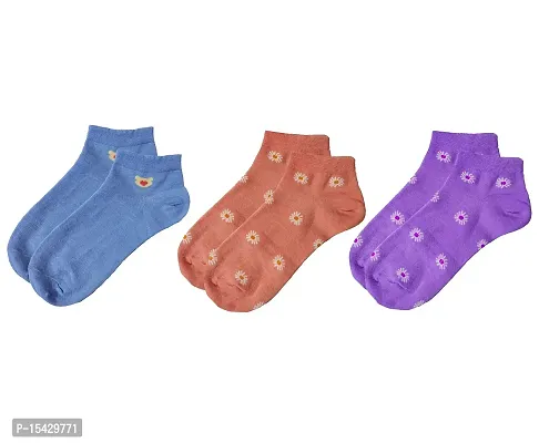 Neeba MultiColor Women's Cotton Ankle Length Sports Socks, Regular Wear Ankle Socks for Women, Girls Socks (Free Size, Pack of 3) (Assorted)-thumb0