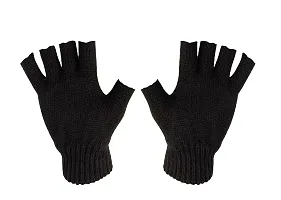 Neeba Black Fingercut/Fingerless Gloves Winter Half Finger Knit Gloves For Men (Pack of 3)-thumb1