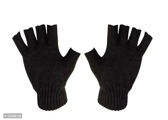 Neeba Black Fingercut/Fingerless Gloves Winter Half Finger Knit Gloves For Men (Pack of 3)-thumb2