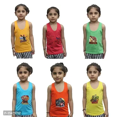 Neeba Multi-Coloured 100% Cotton Regular Fit Toddler Coloured Baniyan/Vest for Kids/Boys Pack of 6 (3-4 Years) Multicolour