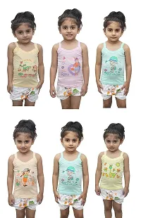 Tronaddis Coloured Junior Regular Fit Cotton Printed Sleevless Slips/Vest/Sando Innerwear/Camisoles for Kids/Girls Pack of 6-thumb1