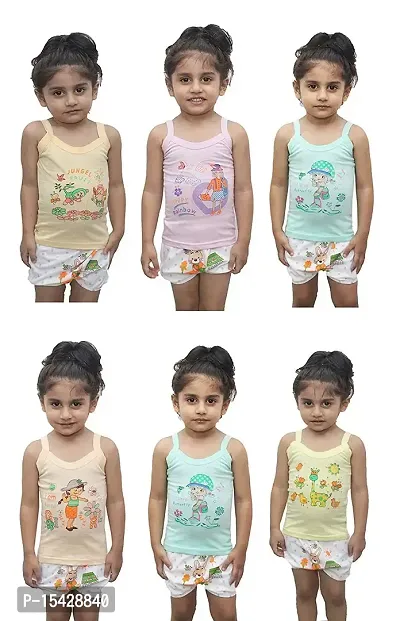 Tronaddis Coloured Junior Regular Fit Cotton Printed Sleevless Slips/Vest/Sando Innerwear/Camisoles for Kids/Girls Pack of 6-thumb2