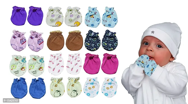 Neeba Newborn Babies Soft Cotton Hosiery Mittens Set Printed Gloves Combo for Baby Boys  Baby Girls (Unisex) (0-12 Months) (Pack of 12)-thumb0
