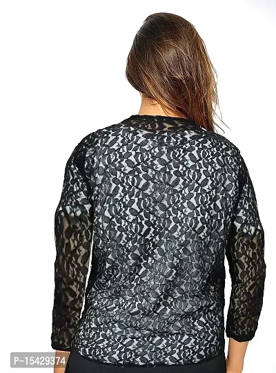 Neeba 3/4th Sleeves Cotton Net Floral Design Shrug for Women  Girls for Both Casual  Formal Wear-thumb2