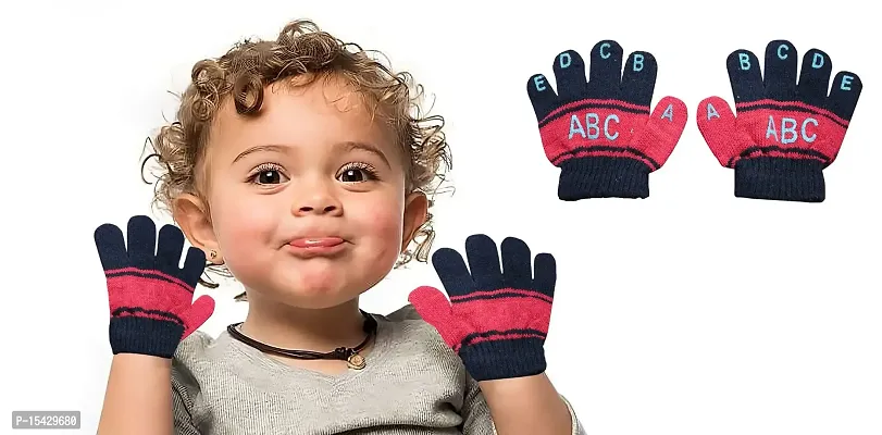 Neeba Baby Boy's  Baby Girl's Soft Woolen Winter Warm Kids ABCD Gloves Size Free Pack of 3-thumb2