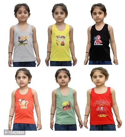 Northern Miles Multi-Coloured 100% Cotton Regular Fit Toddler Coloured Baniyan/Vest for Kids/Boys Pack of 6 (Colour/Print May Vary)-thumb0