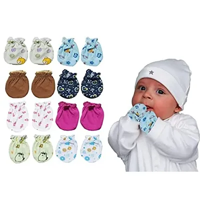 Neeba Newborn Babies Soft Cotton Hosiery Mittens Set Printed Gloves Combo for Baby Boys  Baby Girls (Unisex) (0-12 Months) (Pack of 8)