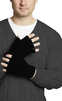 Neeba Black Fingercut/Fingerless Gloves Winter Half Finger Knit Gloves For Men (Pack of 1)-thumb3