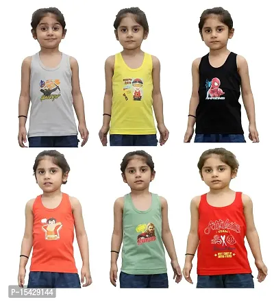 Tronaddis Multi-Coloured 100% Cotton Regular Fit Toddler Coloured Baniyan/Vest for Kids/Boys Pack of 6 (Colour/Print May Vary)