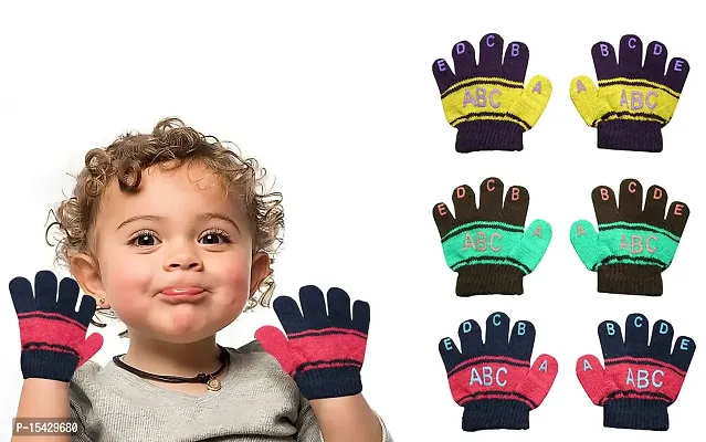 Neeba Baby Boy's  Baby Girl's Soft Woolen Winter Warm Kids ABCD Gloves Size Free Pack of 3-thumb0
