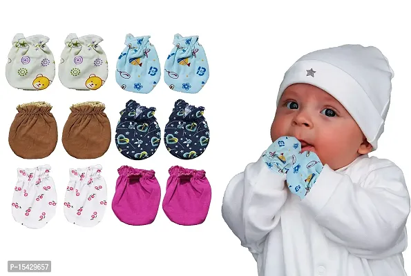 Neeba Newborn Babies Soft Cotton Hosiery Mittens Set Printed Gloves Combo for Baby Boys  Baby Girls (Unisex) (0-12 Months) (Pack of 6)-thumb0
