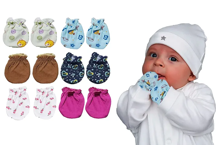 Neeba Newborn Babies Soft Hosiery Mittens Set Gloves Combo for Baby Boys Baby Girls (Unisex) (0-12 Months) (Pack of 6)