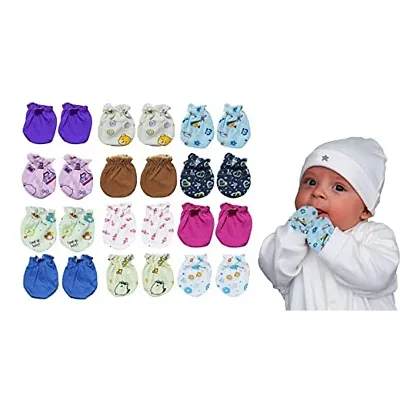 Neeba Newborn Babies Soft Cotton Hosiery Mittens Set Printed Gloves Combo for Baby Boys  Baby Girls (Unisex) (0-12 Months) (Pack of 12)