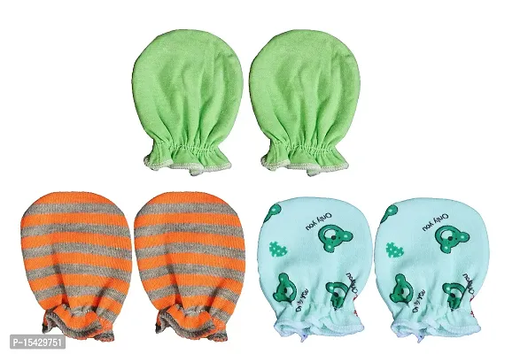 Neeba Soft Cotton Mittens for New Born Baby Regular Fit Mittens for Boys and Girls/Kids Mittens Combo Pack-thumb0