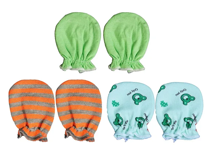 Neeba Soft Cotton Mittens for New Born Baby Regular Fit Mittens for Boys and Girls/Kids Mittens Combo Pack