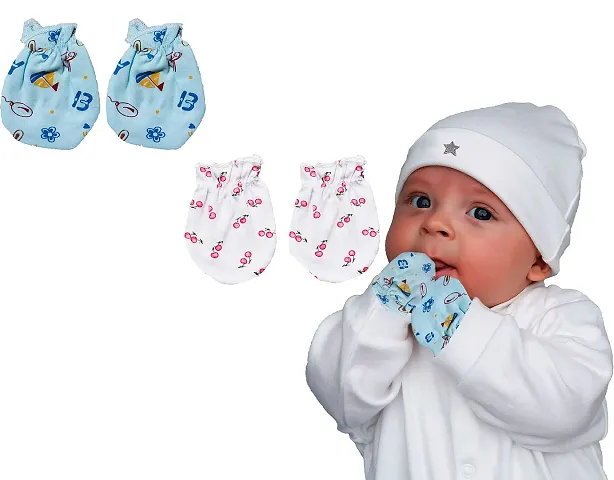 Neeba Newborn Babies Soft Cotton Hosiery Mittens Set Printed Gloves Combo for Baby Boys & Baby Girls (Unisex) (0-12 Months)