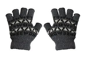 Neeba Black Printed Fingercut/Fingerless Gloves Winter Half Finger Knit Gloves For Women (Pack of 3)-thumb3