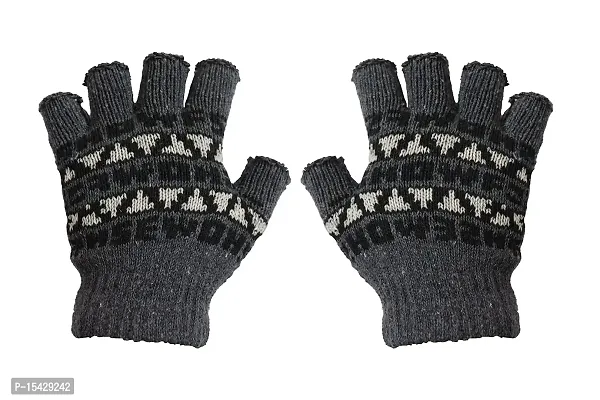 Neeba Black Printed Fingercut/Fingerless Gloves Winter Half Finger Knit Gloves For Women (Pack of 3)-thumb4