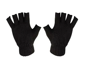 Neeba Black Fingercut/Fingerless Gloves Winter Half Finger Knit Gloves For Men (Pack of 6)-thumb1