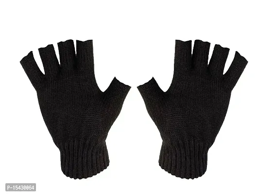 Neeba Black Fingercut/Fingerless Gloves Winter Half Finger Knit Gloves For Men (Pack of 6)-thumb2