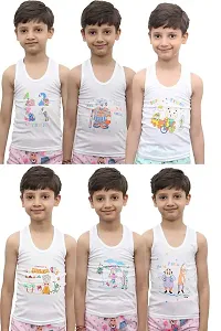 Northern Miles White Toddlers Regular Fit Cotton Printed Sleevless Baniyan/Vest/Sando Innerwear for Kids/Boys Pack of 6 (6-12 Months)-thumb1