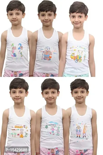 Northern Miles White Toddlers Regular Fit Cotton Printed Sleevless Baniyan/Vest/Sando Innerwear for Kids/Boys Pack of 6 (6-12 Months)-thumb2