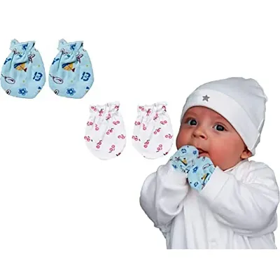Neeba Newborn Babies Soft Cotton Hosiery Mittens Set Printed Gloves Combo for Baby Boys  Baby Girls (Unisex) (0-12 Months) (Pack of 2)