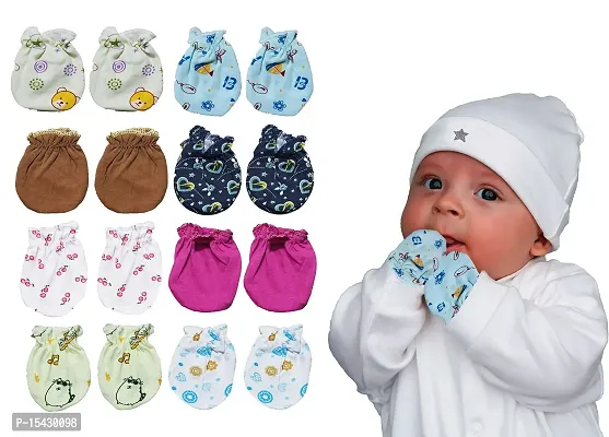 Neeba Newborn Babies Soft Cotton Hosiery Mittens Set Printed Gloves Combo for Baby Boys  Baby Girls (Unisex) (0-12 Months) (Pack of 8)-thumb0