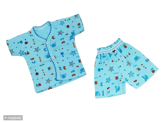 Neeba Front Open Half-Sleeve Cotton Vest and Shorts Set For Newborn Baby Boys  Girls-thumb0