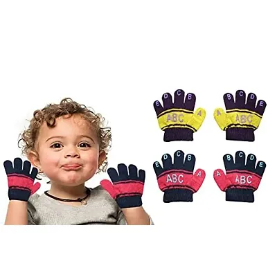 Neeba Baby Boy's  Baby Girl's Soft Woolen Winter Warm Kids ABCD Gloves Size Free Pack of 2