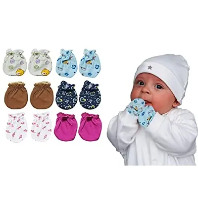 Neeba Newborn Babies Soft Cotton Hosiery Mittens Set Printed Gloves Combo for Baby Boys  Baby Girls (Unisex) (0-12 Months) (Pack of 6)