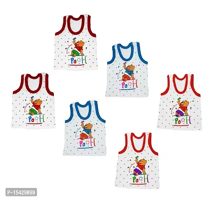 Neeba New Born Baby Boys Soft Cotton Printed Vest Inner Wear for Infants Vest Kids Toddler Baniyan Printed Vest Pack of 6