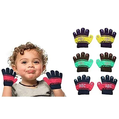 Neeba Baby Boy's  Baby Girl's Soft Woolen Winter Warm Kids ABCD Gloves Size Free Pack of 3