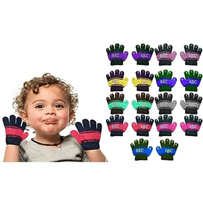 Neeba Baby Boy's  Baby Girl's Soft Woolen Winter Warm Kids ABCD Gloves Size Free Pack of 9