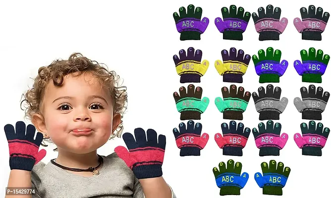 Neeba Baby Boy's  Baby Girl's Soft Woolen Winter Warm Kids ABCD Gloves Size Free Pack of 9-thumb0