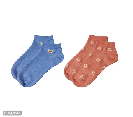 Neeba MultiColor Women's Cotton Ankle Length Sports Socks, Regular Wear Ankle Socks for Women, Girls Socks (Free Size, Pack of 2) (Assorted)-thumb0