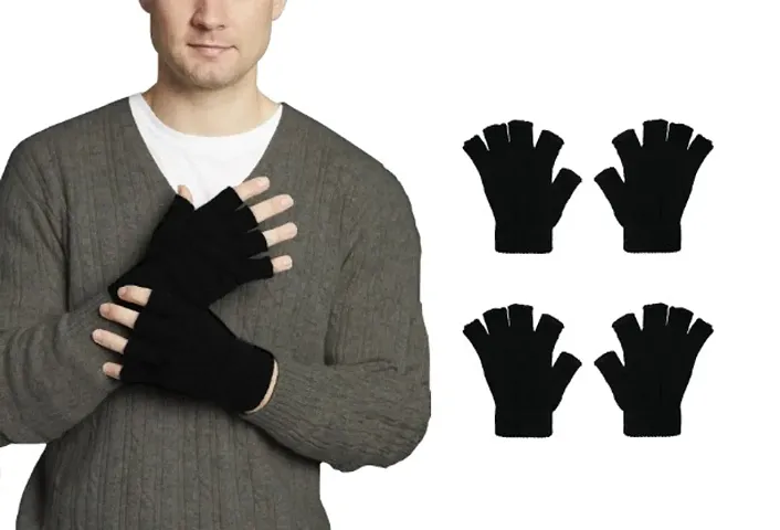 Warm Woolen Fingercut Gloves For Men Pack of 2