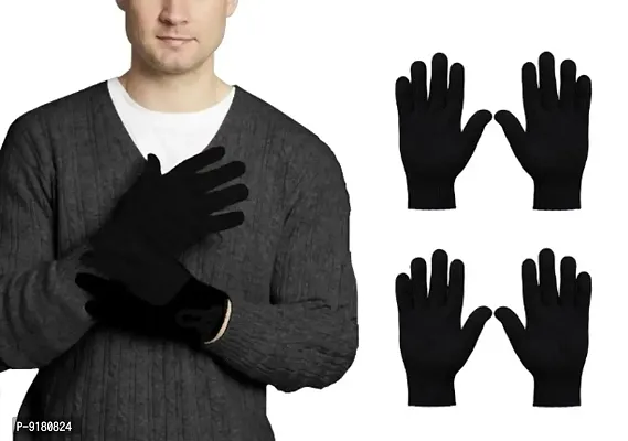 Black Warm Woolen Full Gloves For Men Pack of 2