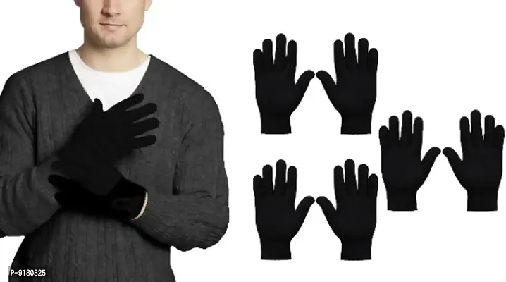 Black Warm Woolen Full Gloves For Men Pack of 3